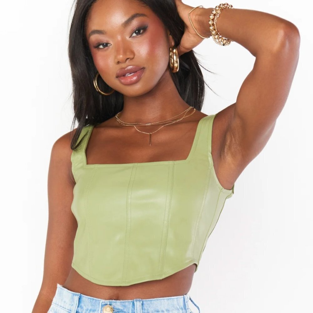 Show Me Your Mumu The Corset Top in Sage Faux Leather